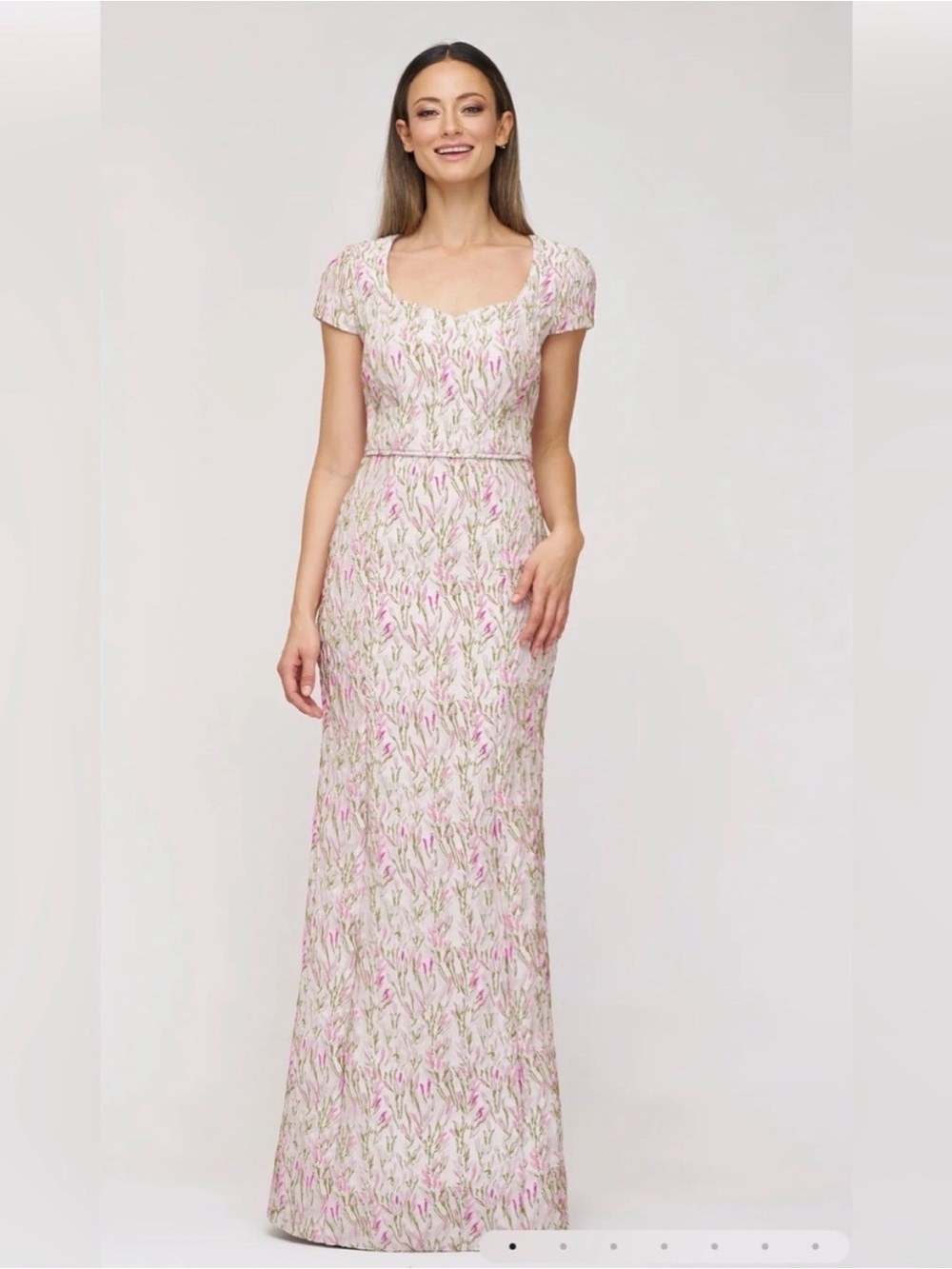 JS Collections Pink Floral Cap-Sleeve Maxi Gown